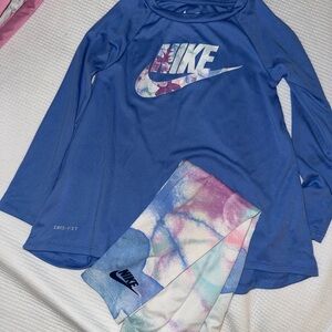 Nike Blue Dri-FIT Shirt and Pastel Tie-Dye Leggings